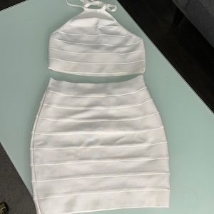 Herve Leger x Forever 21 Women’s bandage mini skirt and halter crop top white
